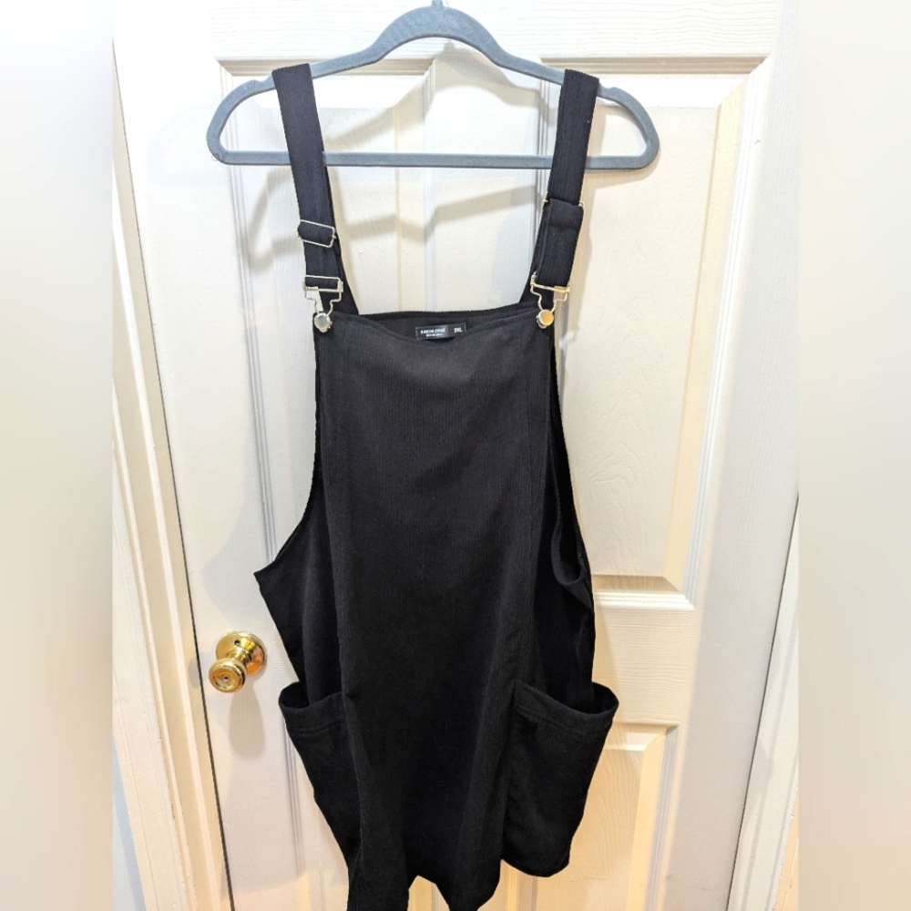 Black Overall Dress with Pockets